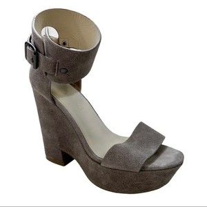 See by Chloe Taupe Suede Platform Chunky Sandals Cuff Ankles Platform Wedges 6